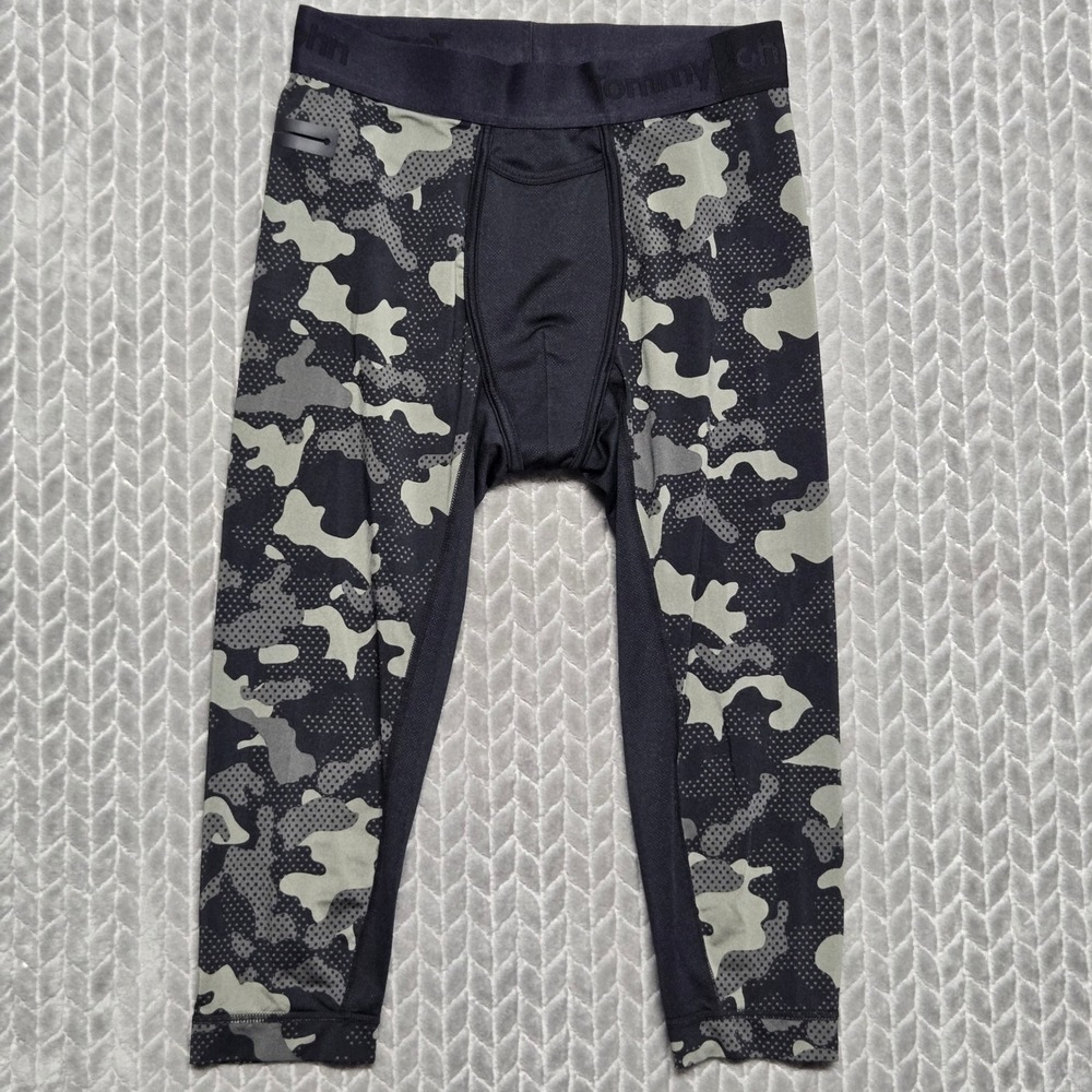 Tommy John 360 Sport Mens Camo Compression Leggings Grey Black Size M Baselayer